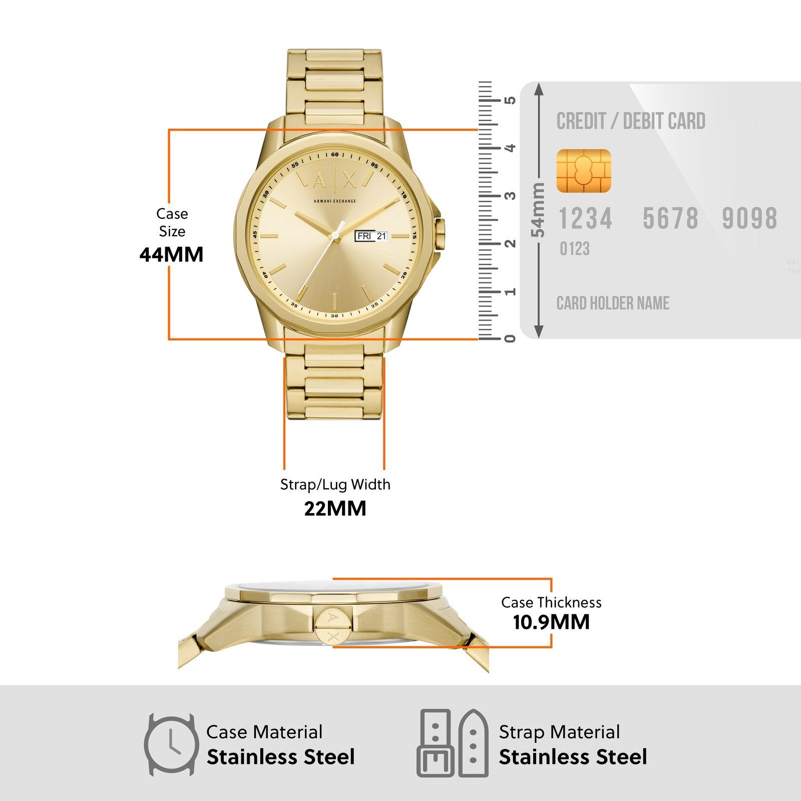 Armani Exchange Banks Day-Date Gold Men's Watch - AX1734
