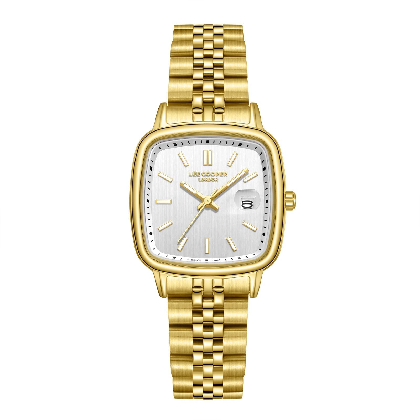Lee Cooper April Square Case Date Window Silver Dial Gold Watch - LC08307.130 Hoofdafbeelding