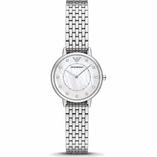 Emporio Armani Kappa 28mm Mother-of-Pearl Dial Silver-Tone Mesh Women's Watch AR2511