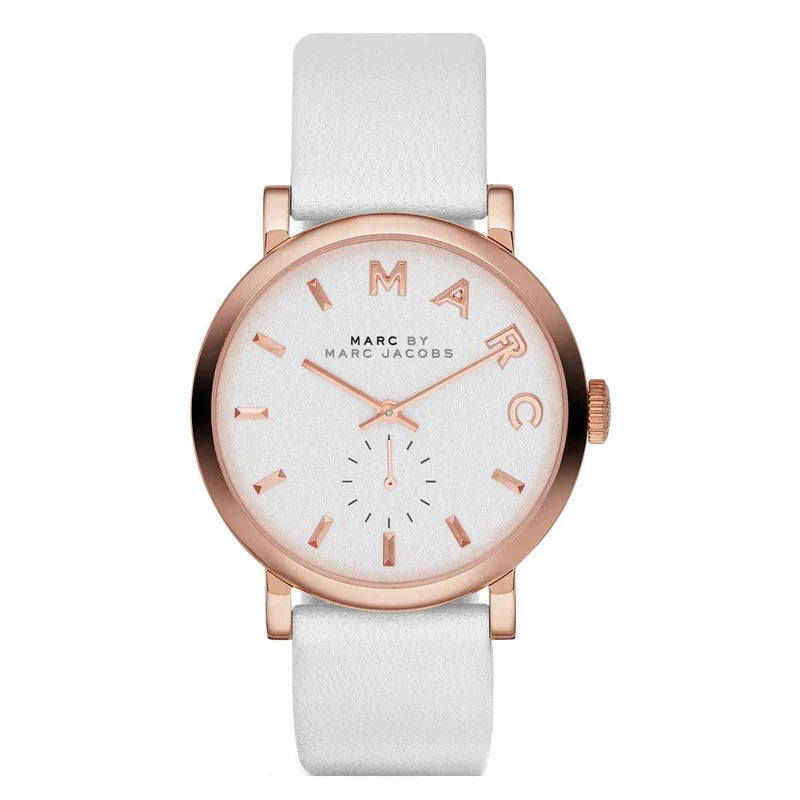 Marc By Marc Jacobs Baker White Leather Gold Rose Tone Watch MBM1283 Secundaire afbeelding