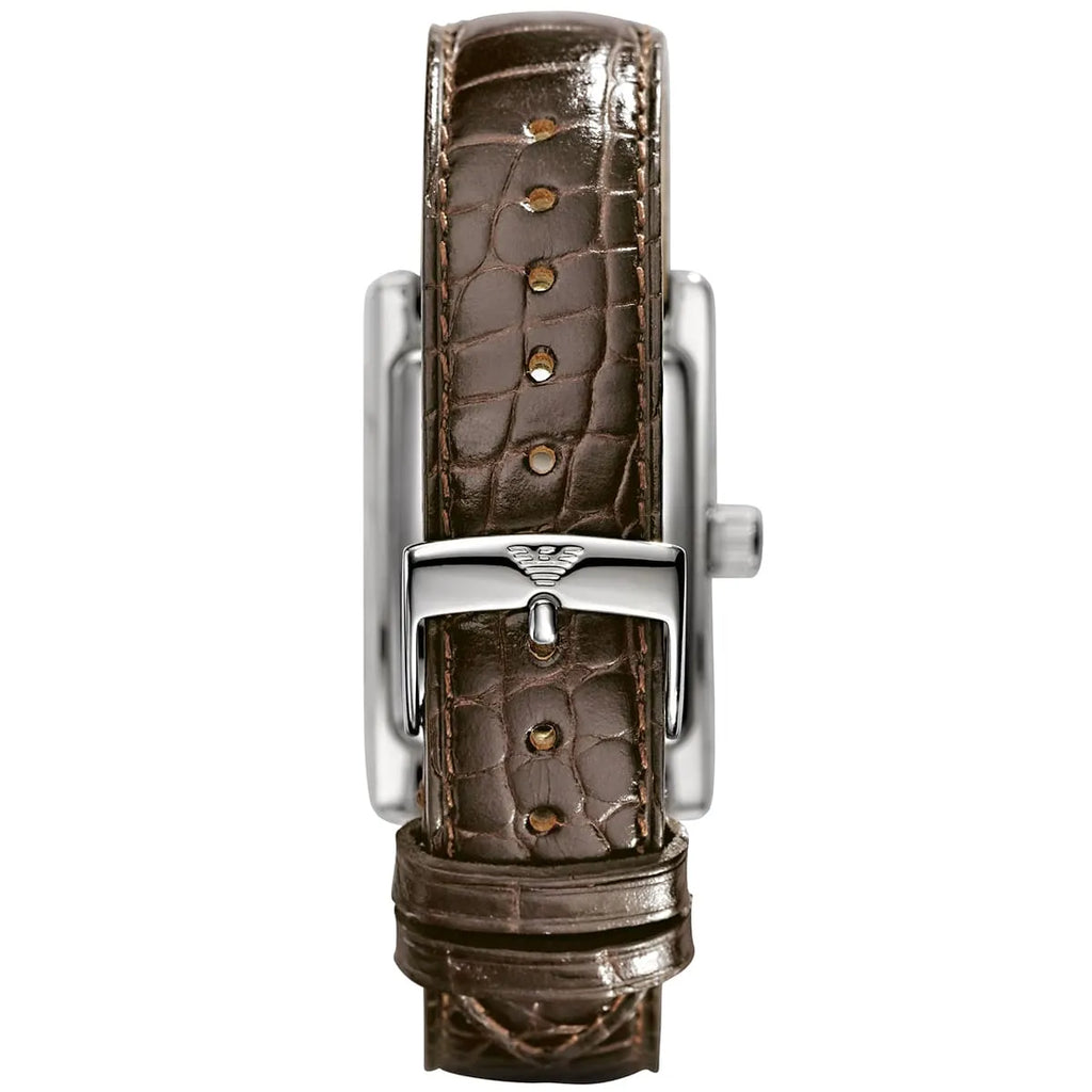 Emporio Armani Gianni Rectangular Dark Brown Genuine Leather women's watch - AR0155