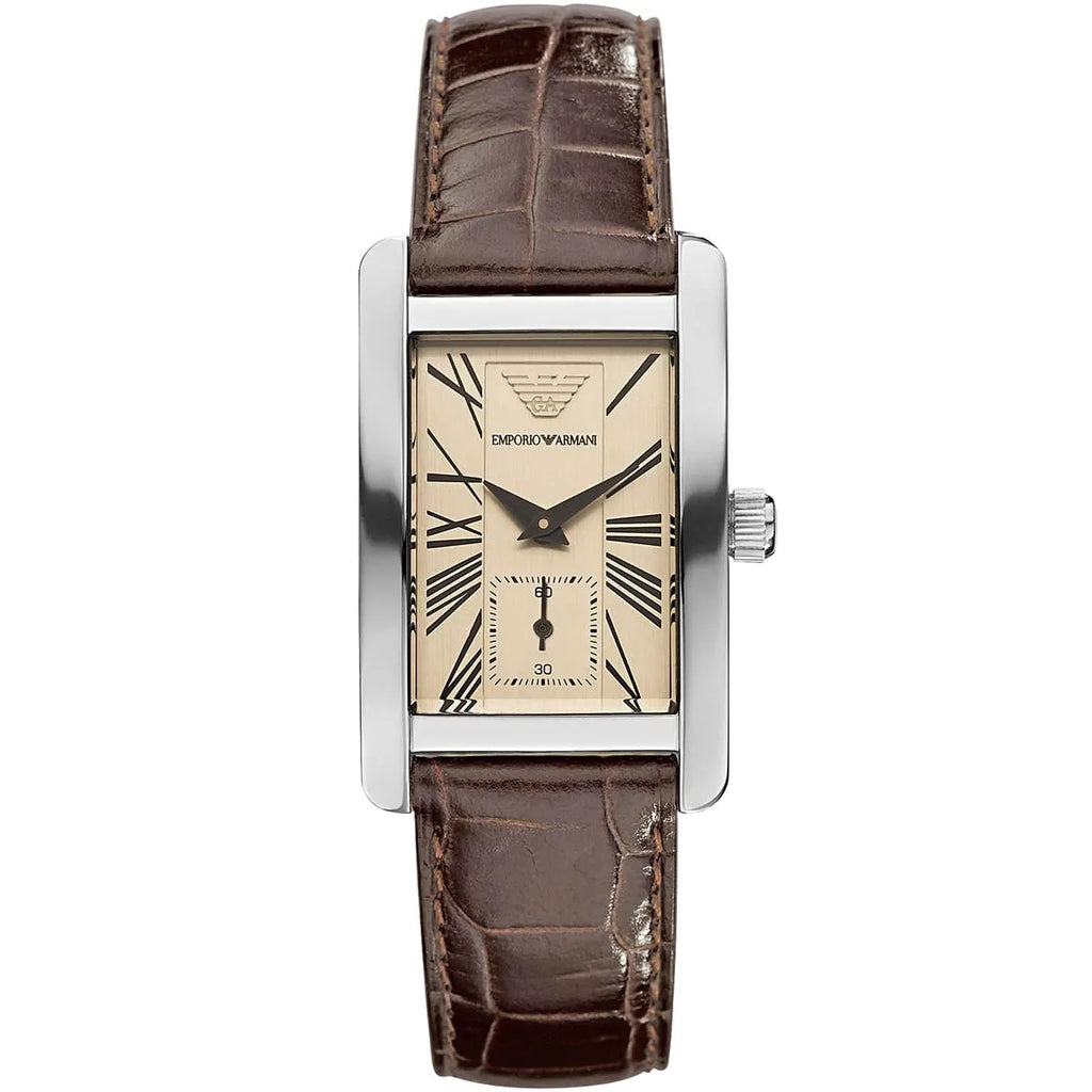 Emporio Armani Gianni Rectangular Dark Brown Genuine Leather women's watch - AR0155
