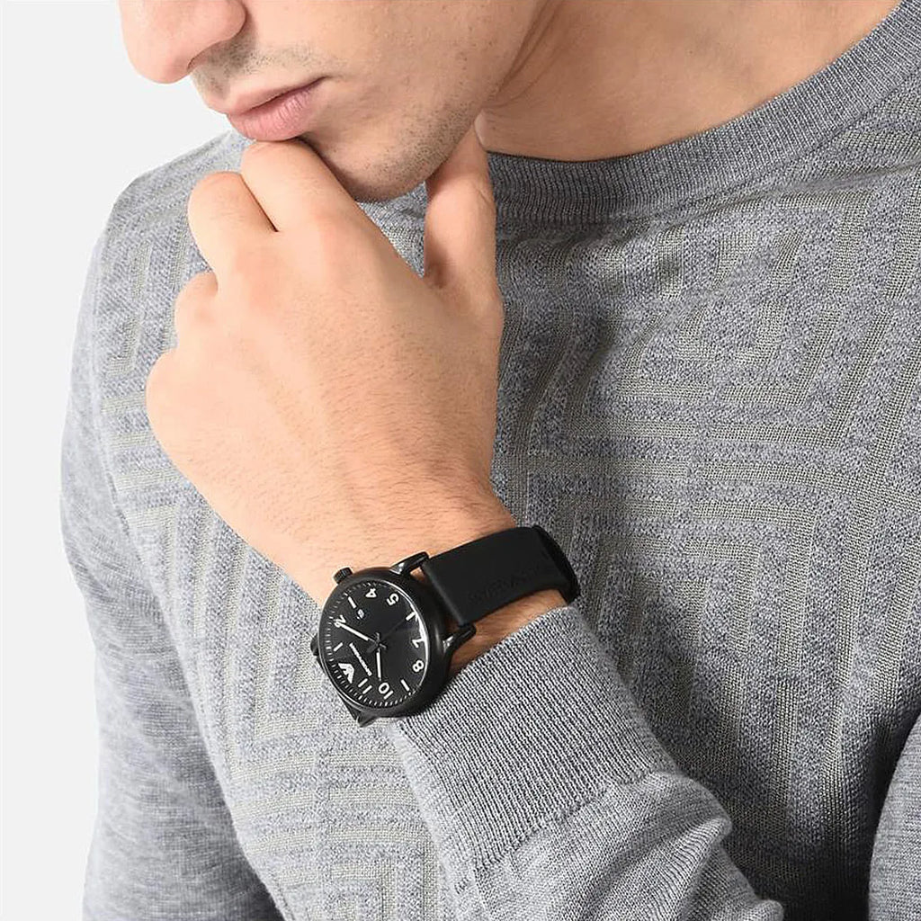 Emporio Armani Luigi Slim Matte Black Dial Black Rubber Strap Men's Watch - AR11071