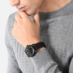 Emporio Armani Luigi Slim Matte Black Dial Black Rubber Strap Men's Watch - AR11071