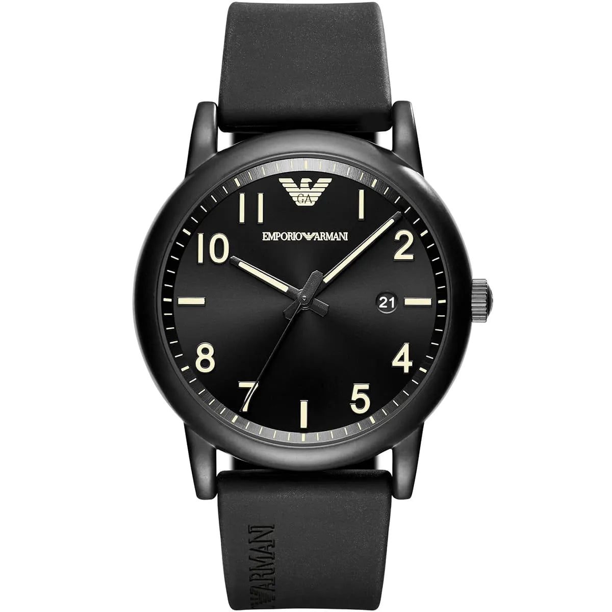 Emporio Armani Luigi Slim Matte Black Dial Black Rubber Strap Men's Watch - AR11071 Main image