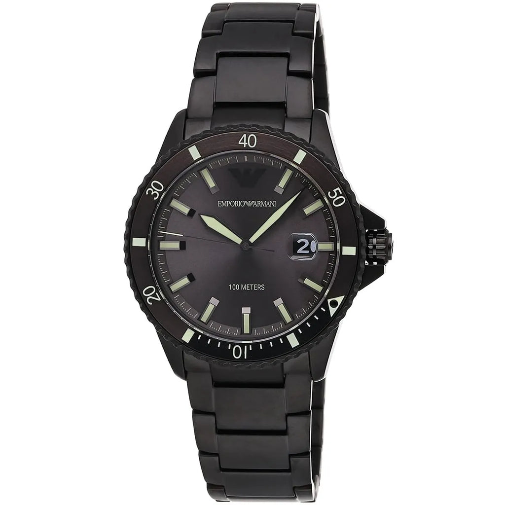 Watch Diver Diver Grey Sunray date window Dial Black PVD Men's Watch - AR11398