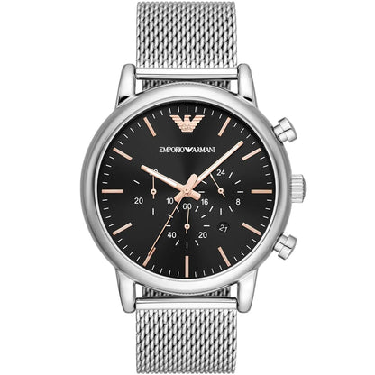 Emporio Armani Luigi 46mm Black Dial Silver-Tone Mesh Chronograph Men's Watch AR11429