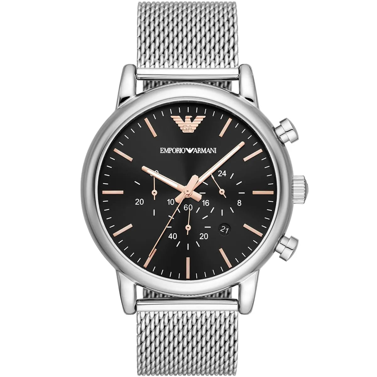 Emporio Armani Luigi Chronograph Black Dial Silver Mesh Men's Watch - AR11429 Main image