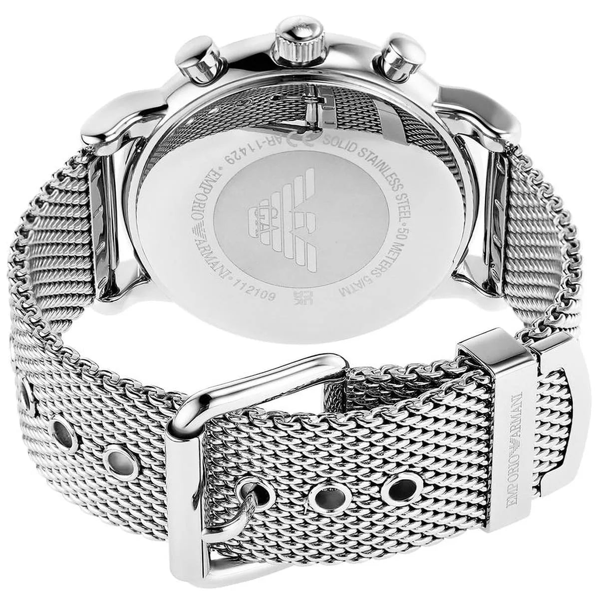 Emporio Armani Luigi 46mm Black Dial Silver-Tone Mesh Chronograph Men's Watch AR11429