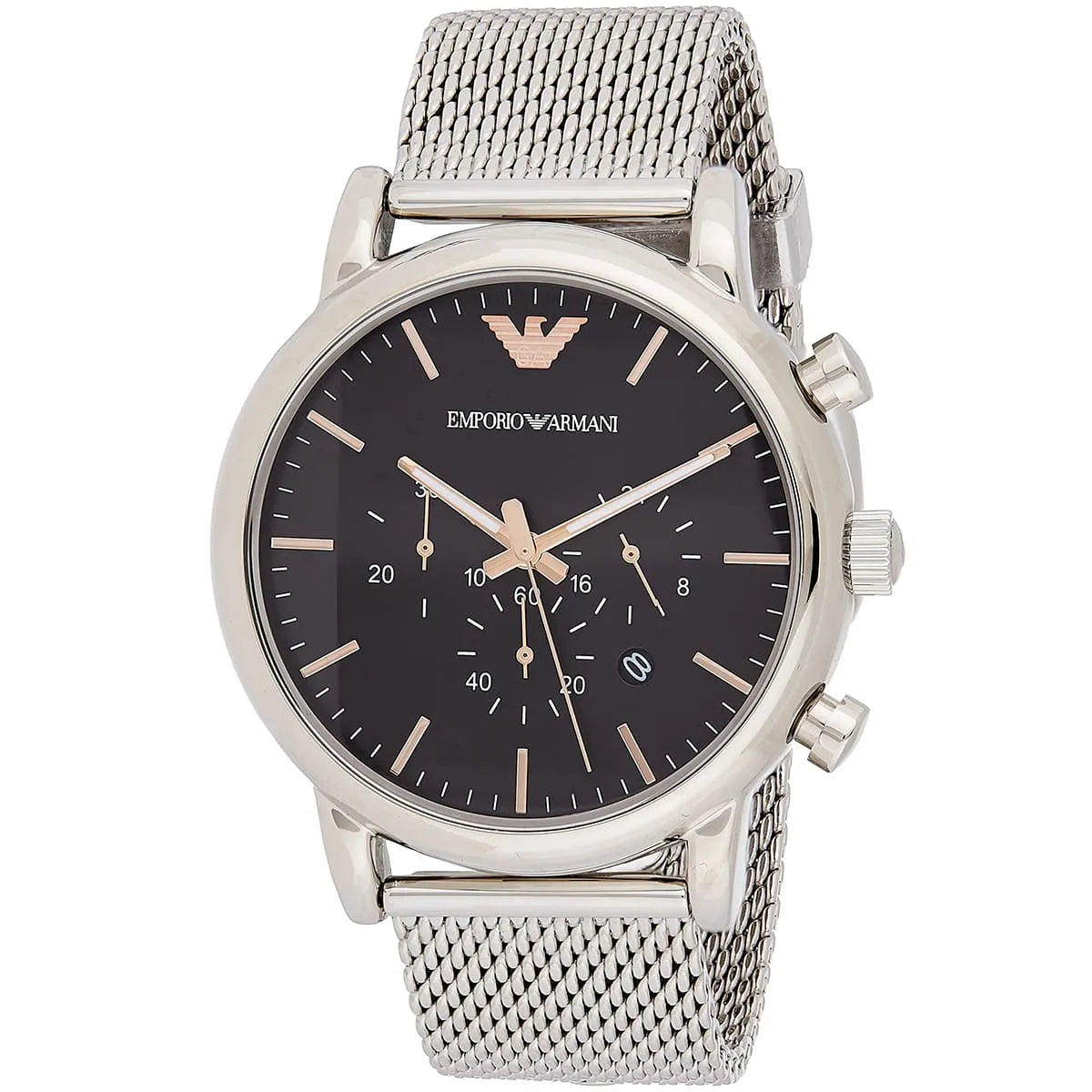 Emporio Armani Luigi Chronograaf Herenhorloge met Zwarte Wijzerplaat en Zilveren Mesh Band - AR11429 Secundaire afbeelding