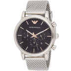 Emporio Armani Luigi Chronograph Black Dial Silver Mesh Men's Watch - AR11429