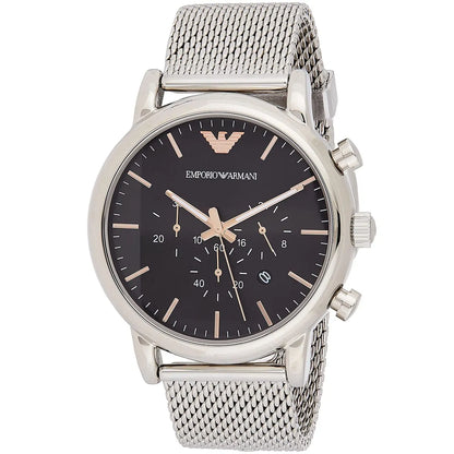 Emporio Armani Luigi 46mm Black Dial Silver-Tone Mesh Chronograph Men's Watch AR11429