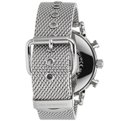 Emporio Armani Luigi 46mm Black Dial Silver-Tone Mesh Chronograph Men's Watch AR11429