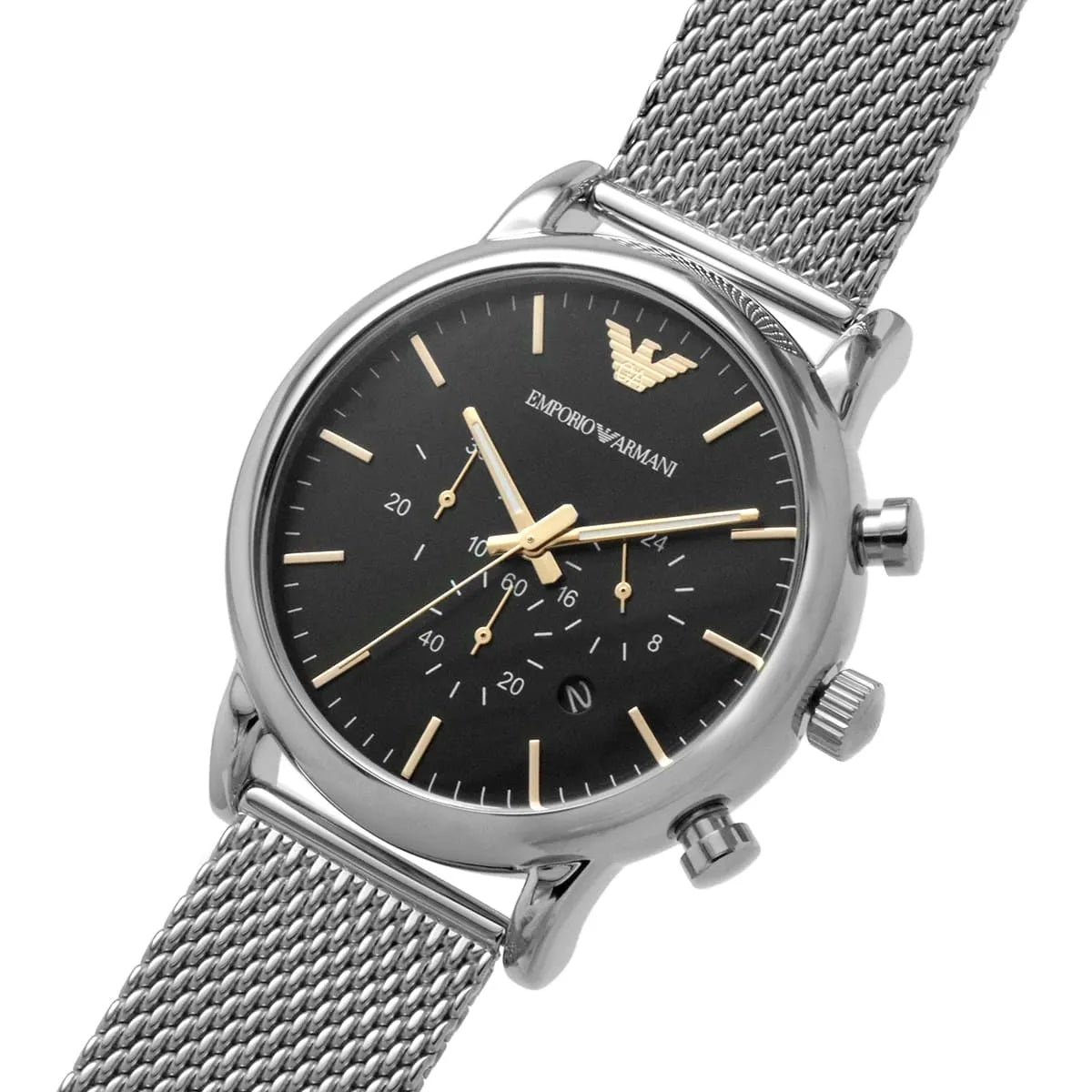 Emporio Armani Luigi 46mm Black Dial Silver-Tone Mesh Chronograph Men's Watch AR11429