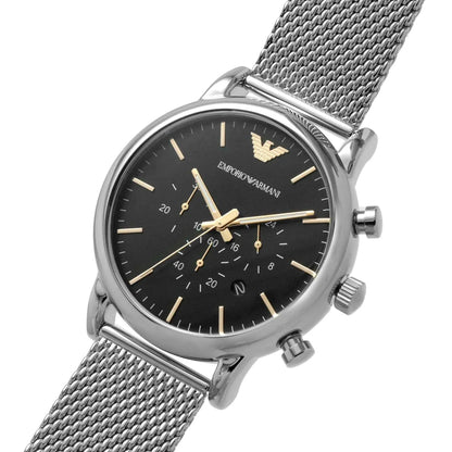 Emporio Armani Luigi 46mm Black Dial Silver-Tone Mesh Chronograph Men's Watch AR11429