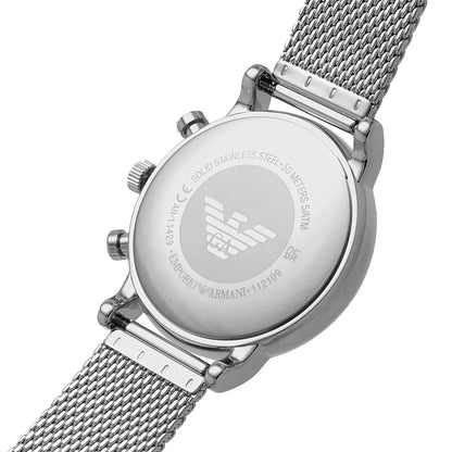 Emporio Armani Luigi 46mm Black Dial Silver-Tone Mesh Chronograph Men's Watch AR11429