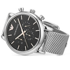 Emporio Armani Luigi Chronograph Black Dial Silver Mesh Men's Watch - AR11429