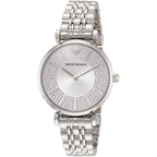 Emporio Armani Gianni T-Bar Sunray Silver Crystal Silver Women's Watch - AR11445