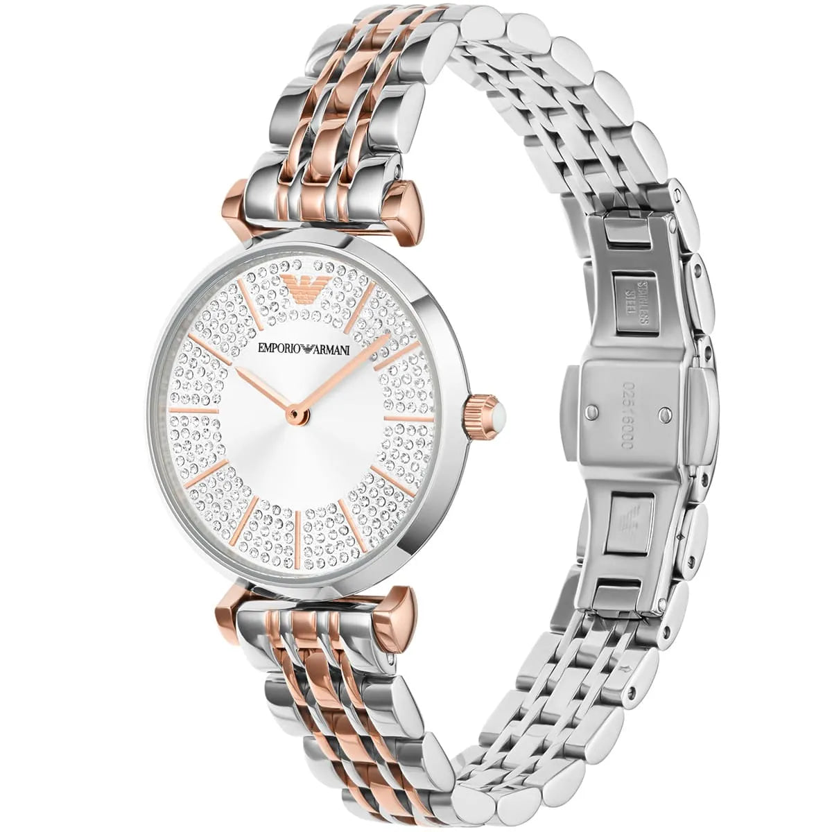 Emporio Armani Gianni T-Bar Silver Sunray Crystal Dial Two-tone Women's Watch - AR11537 Secondary image