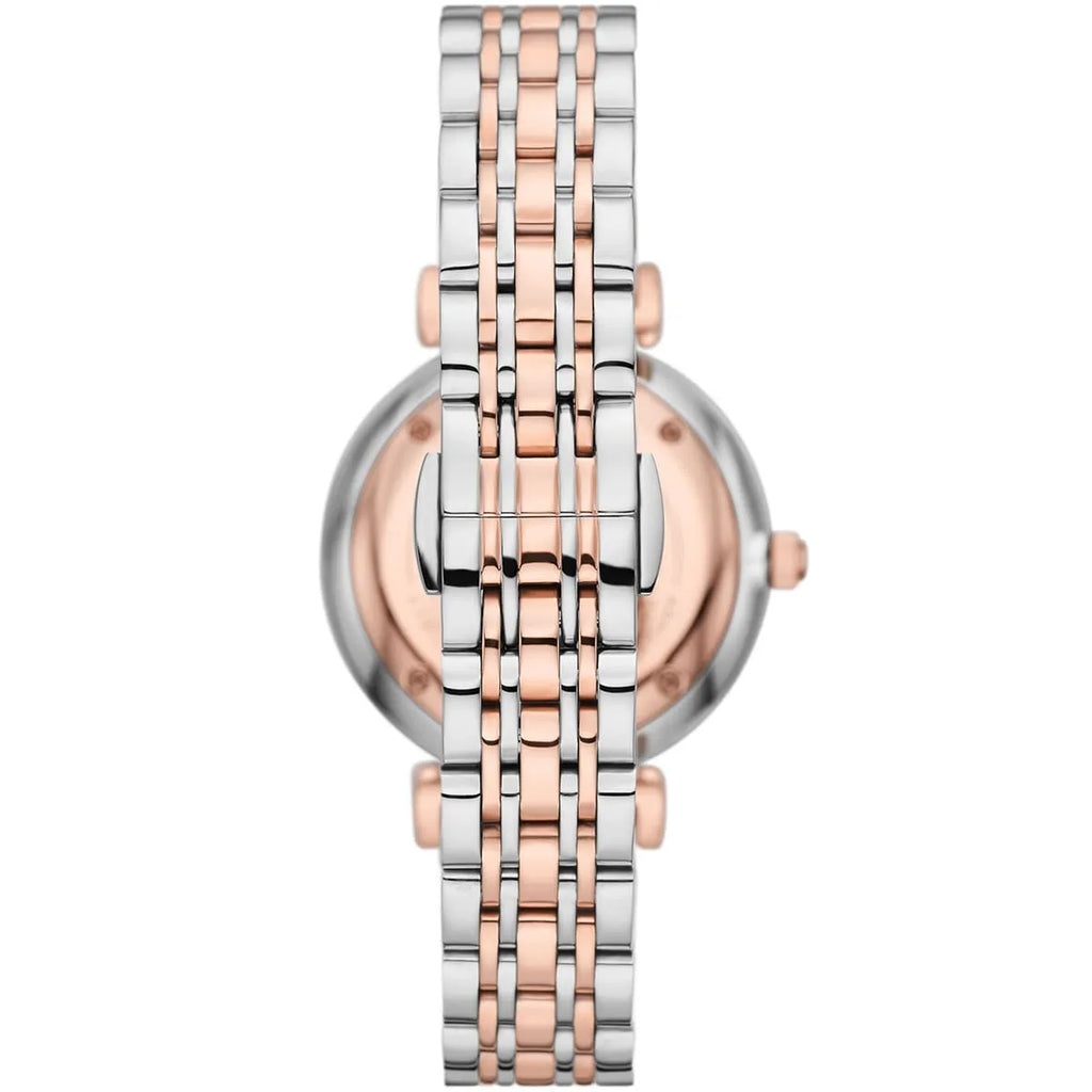 Emporio Armani Gianni T-Bar Silver Sunray Crystal Dial Two-tone Women's Watch - AR11537