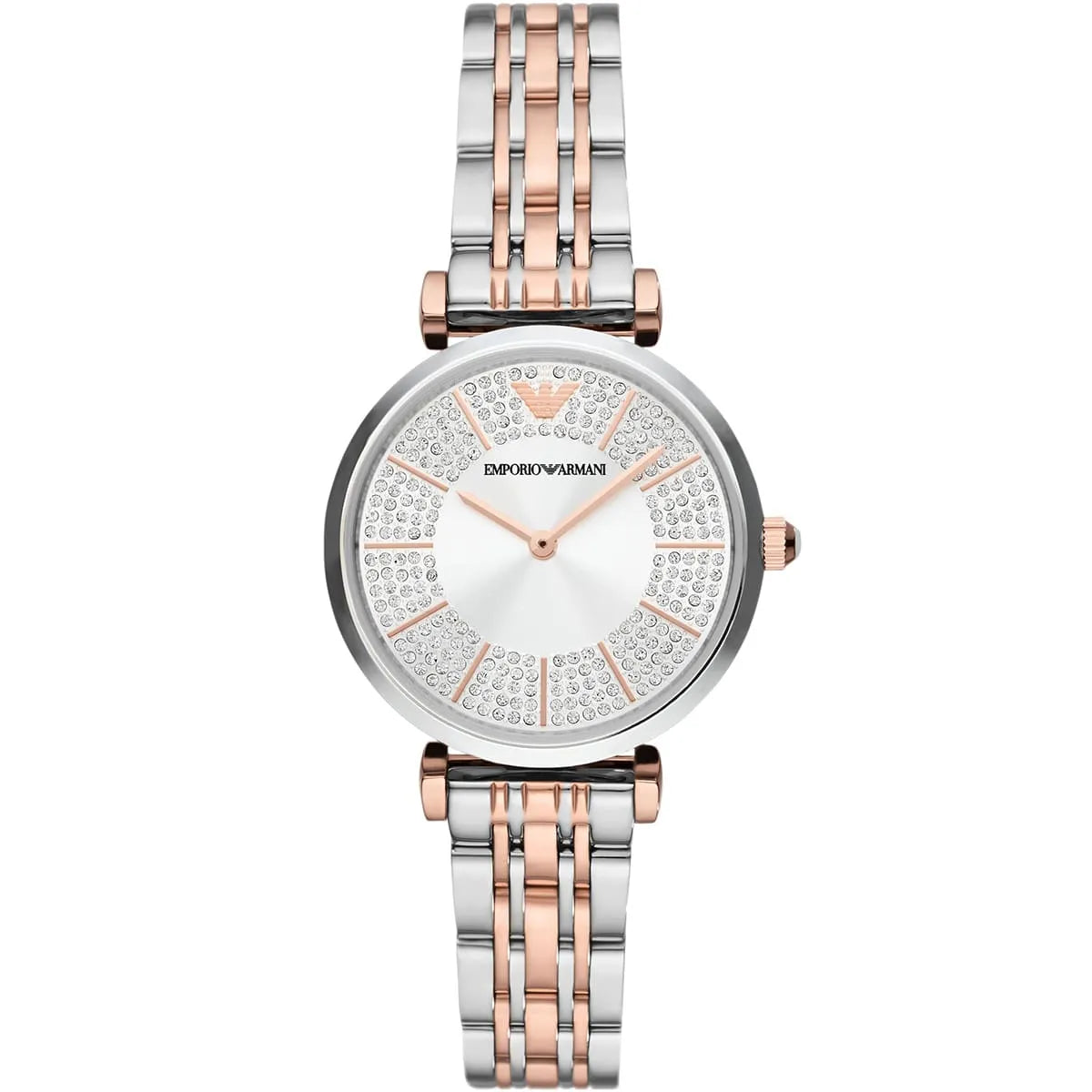 Emporio Armani Gianni T-Bar Silver Sunray Crystal Dial Two-tone Women's Watch - AR11537 Hoofdafbeelding