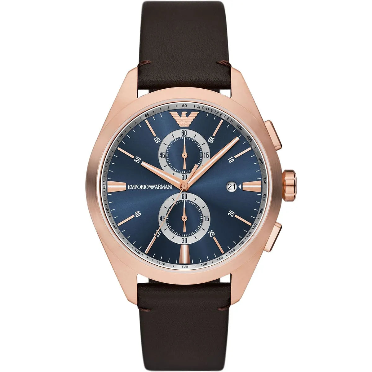 Emporio Armani Claudio Chronograaf Herenhorloge met donkerbruine band van echt leer - AR11554 Hoofdafbeelding