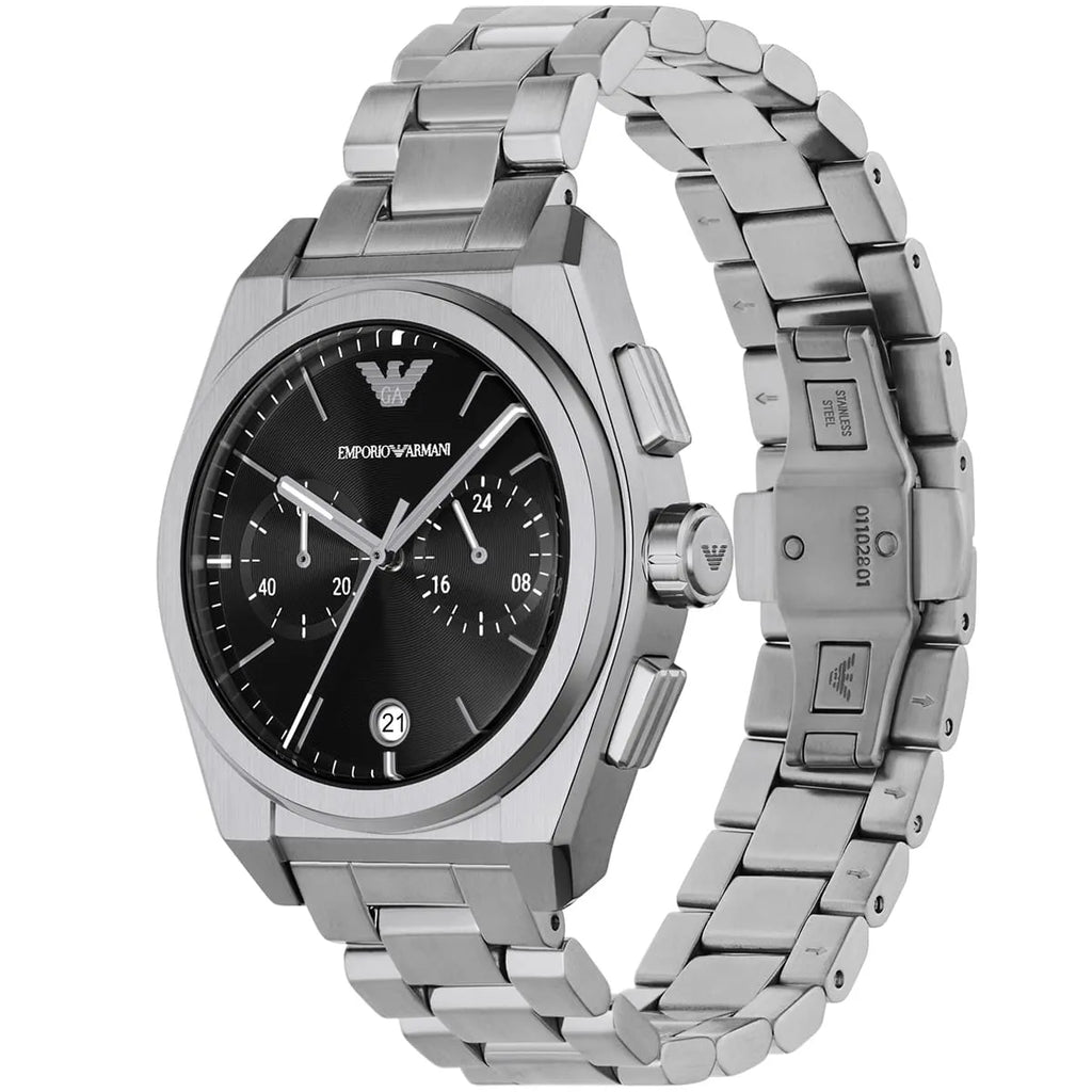 Emporio Armani Federico Chronograph Black Dial Silver Men's Watch - AR11560