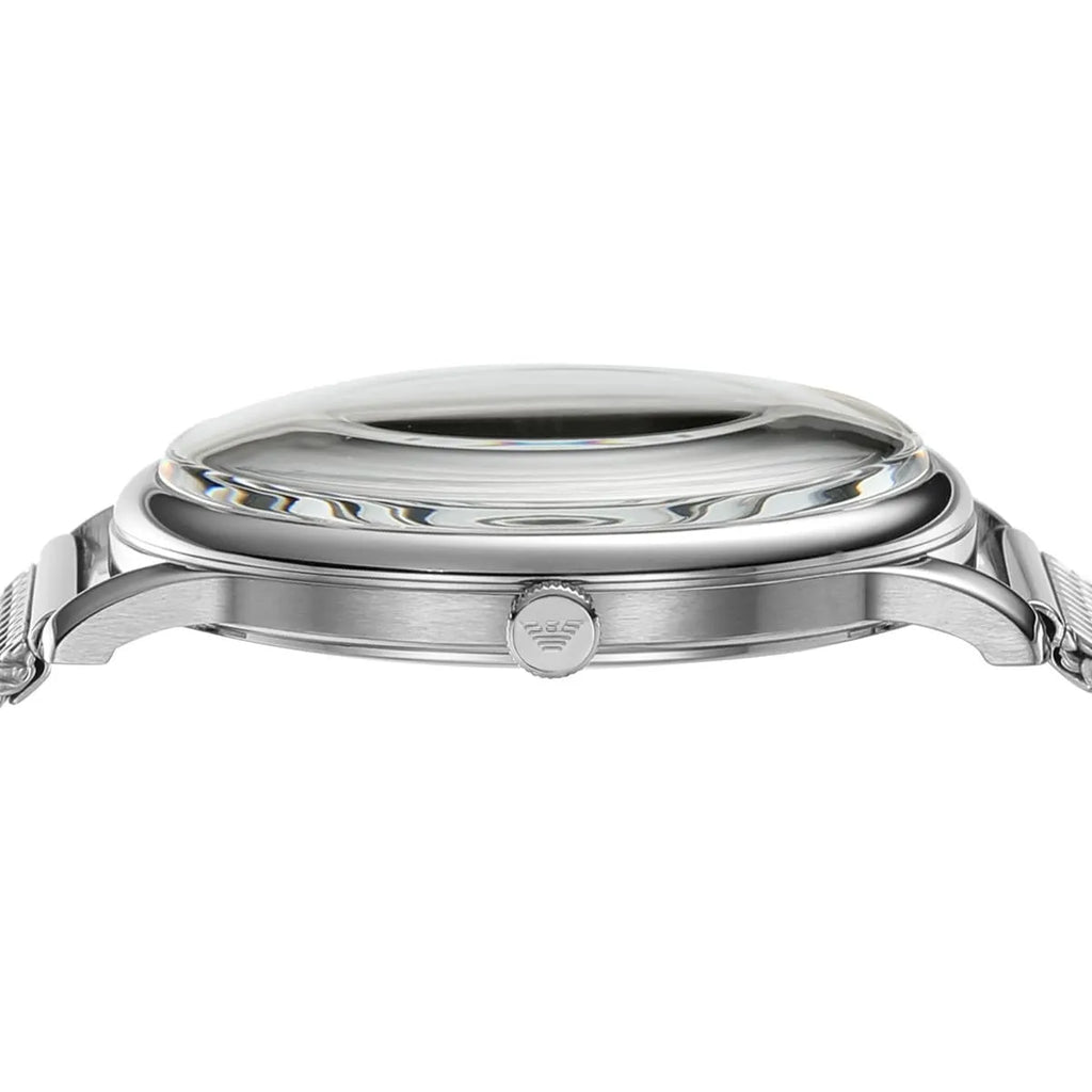 Emporio Armani Minimalist Blue Sunray Dial Silver Mesh Men's Watch - AR11571