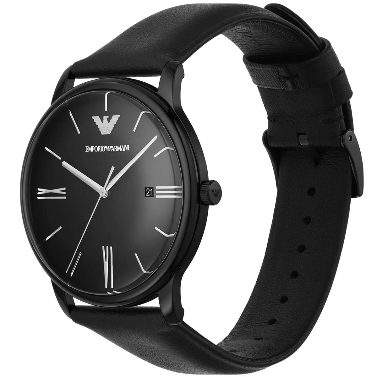 Emporio Armani Minimalistisch Herenhorloge met Drie Wijzers en Datum, Zwart, Echt Lederen Band - AR11573 Secundaire afbeelding