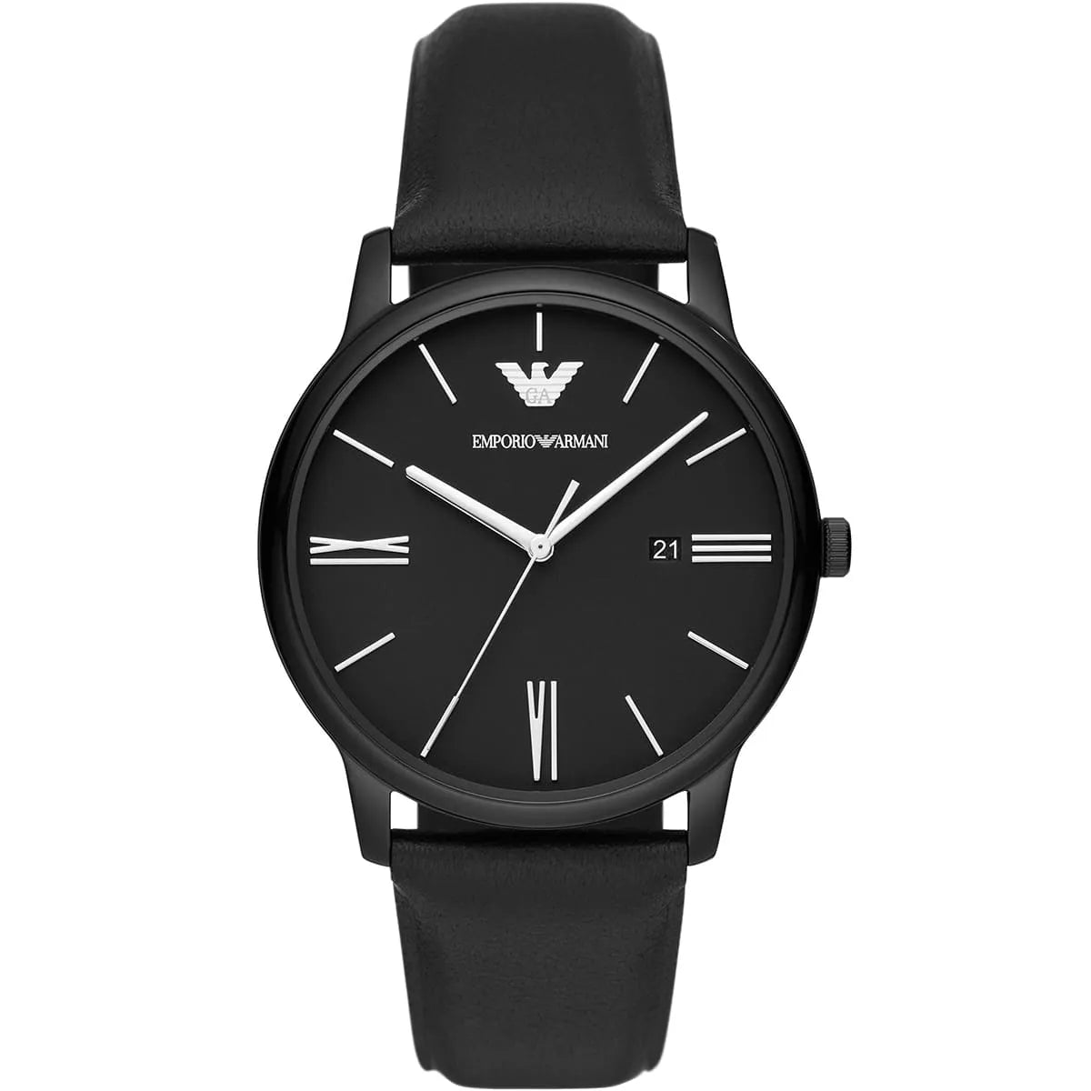 Emporio Armani Minimalist Three-Hand Date Black Genuine Leather Men's Watch - AR11573 Hoofdafbeelding
