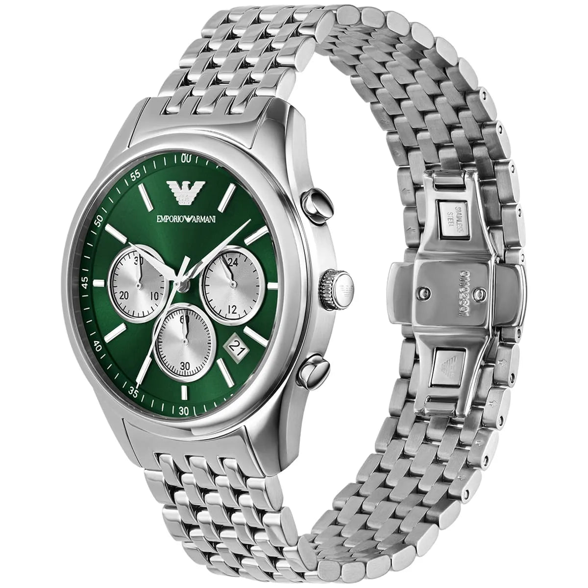 Emporio Armani Antonio Chronograaf Herenhorloge met Groene Wijzerplaat en Zilveren Handvatten - AR11581 Secundaire afbeelding
