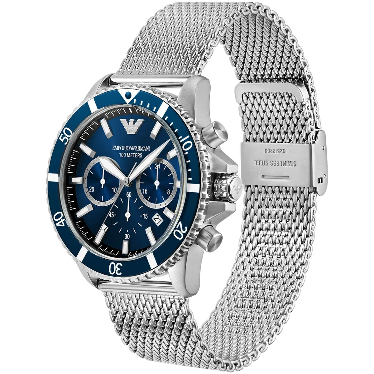 Emporio Armani Diver Chronograph Silver Mesh Men's Watch - AR11587 Secundaire afbeelding