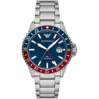 Emporio Armani Diver GMT Dark Blue Enamel Dial Silver Men's Watch - AR11590