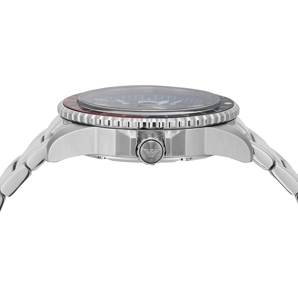 Emporio Armani Diver GMT Dark Blue Enamel Dial Silver Men's Watch - AR11590