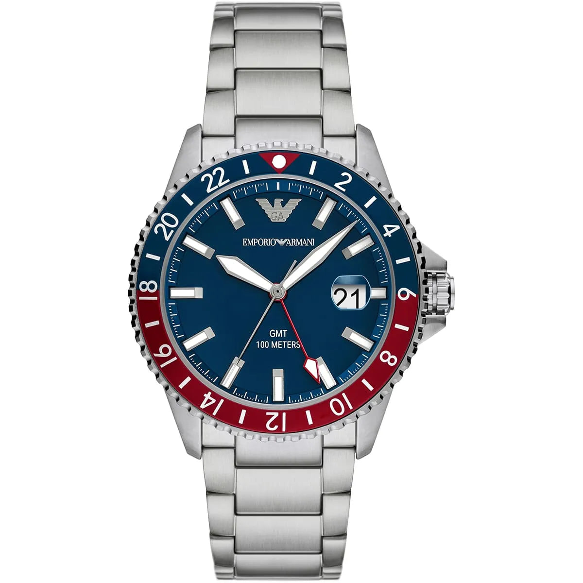 Emporio Armani Diver GMT Dark Blue Enamel Dial Silver Men's Watch - AR11590 Main image