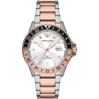 Emporio Armani Diver GMT White Sunray Dial Two-tone Men's Watch - AR11591