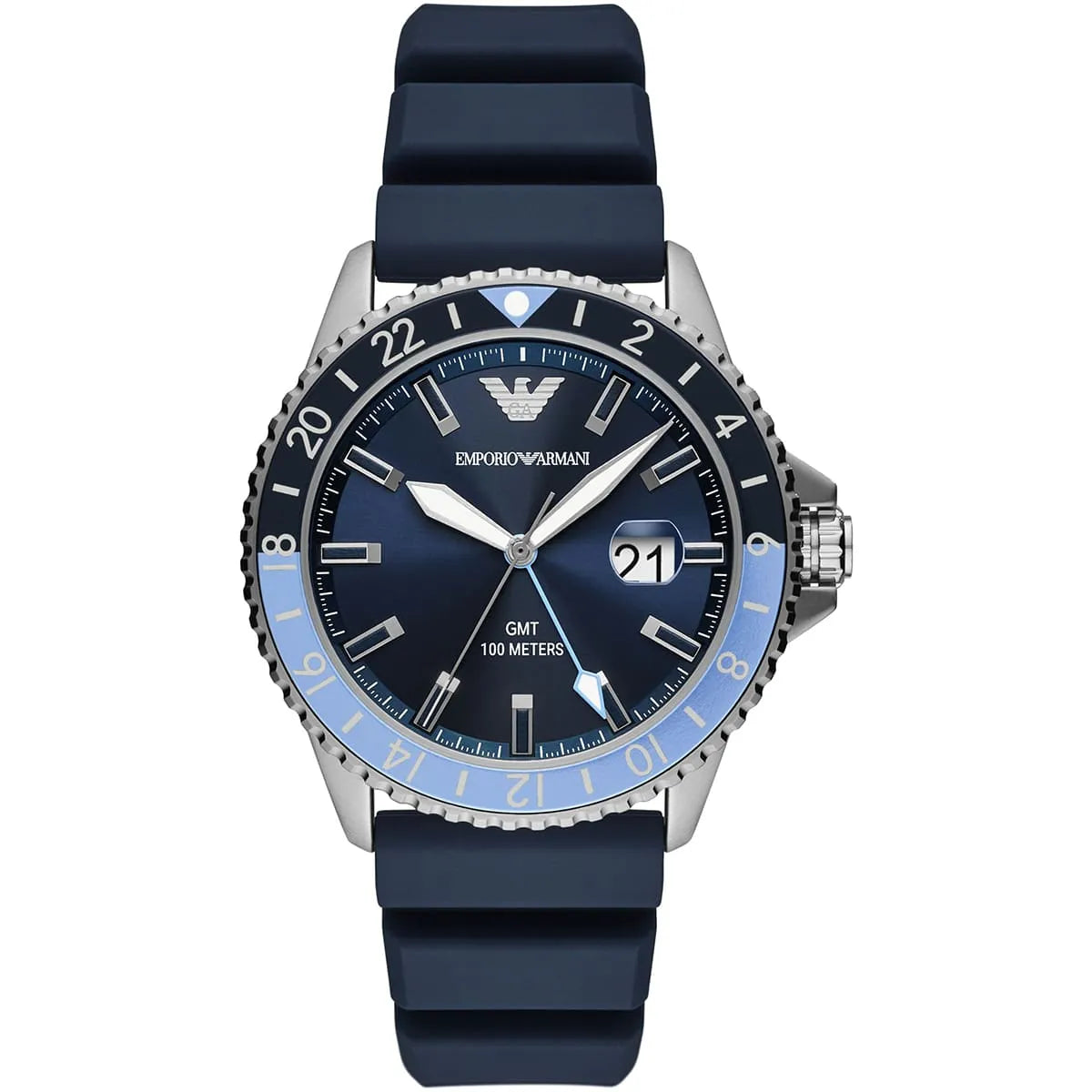 Emporio Armani Sea Explorer GMT Herenhorloge met Blauwe Siliconen Band - AR11592 Hoofdafbeelding