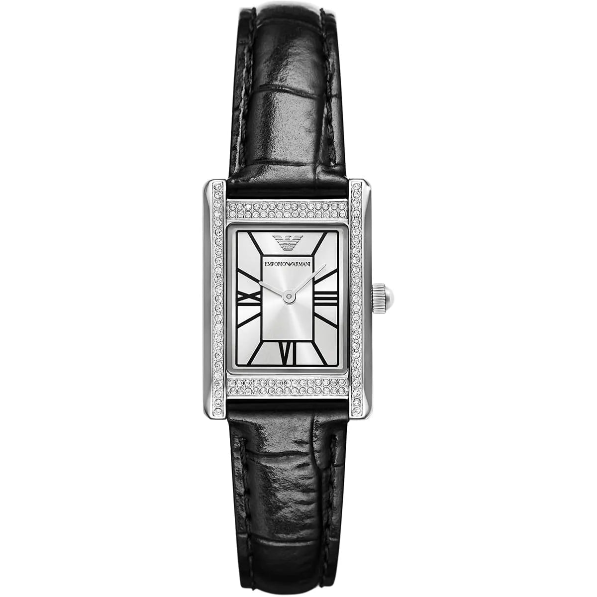 Emporio Armani Genni Rectangular Black Patterned Genuine Leather Women's Watch - AR11623 Hoofdafbeelding