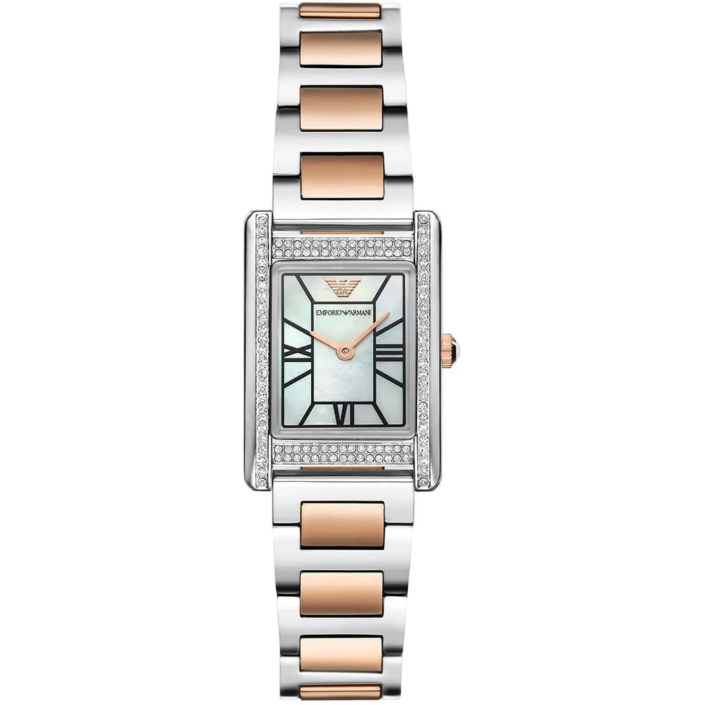 Emporio Armani Genni Rectangular White MOP Dial Two-tone Women's Watch - AR11626