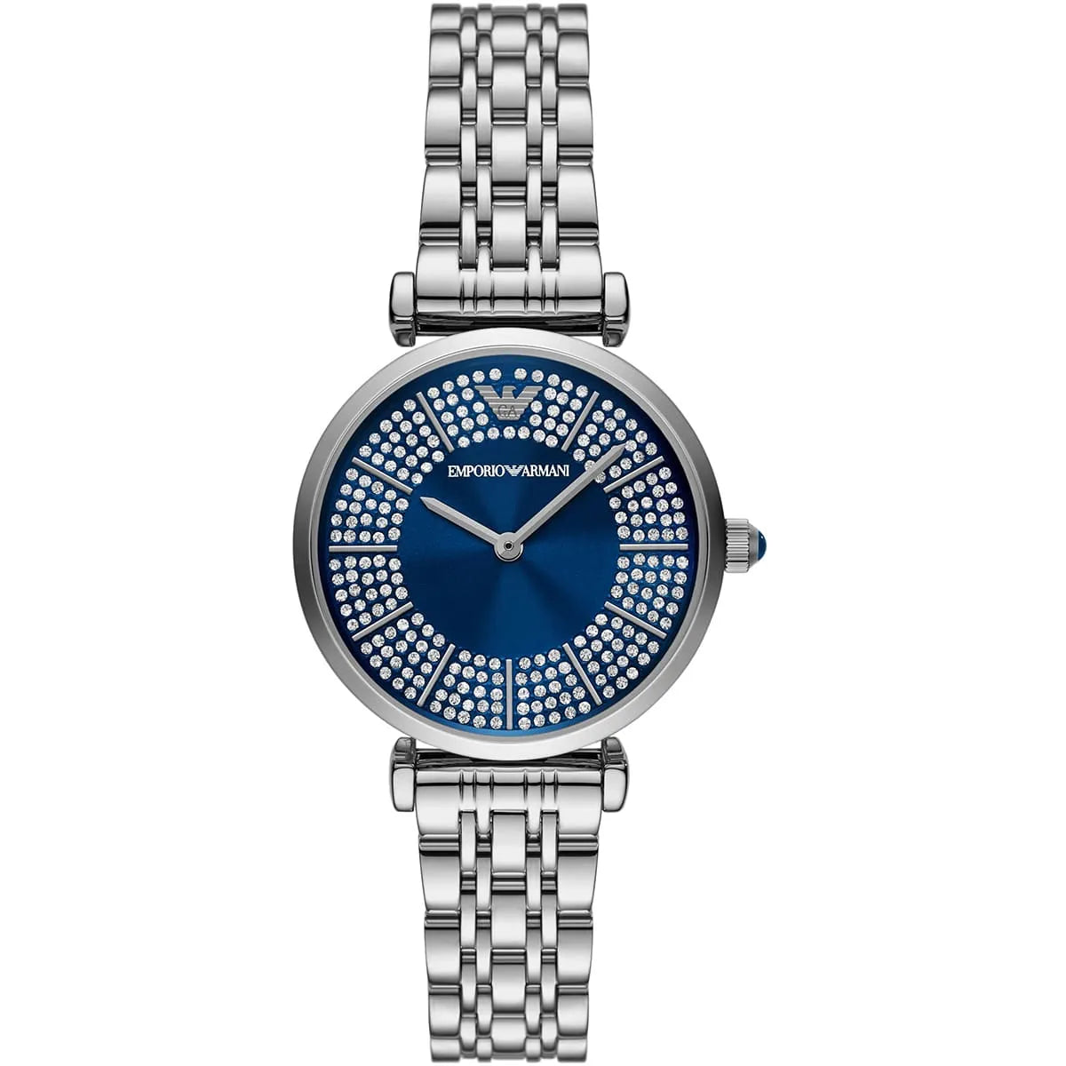 Emporio Armani Gianni T-Bar Blue Sunray Crystal Dial Silver Women's Watch - AR11627 Hoofdafbeelding