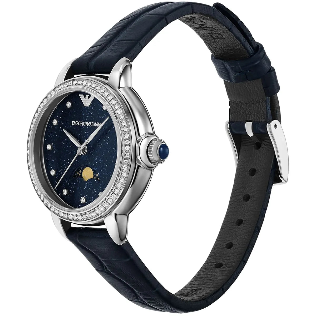 Emporio Armani Moonphase Blue Navy Blue Gnuine Leather Women's Watch - AR11629 Secundaire afbeelding