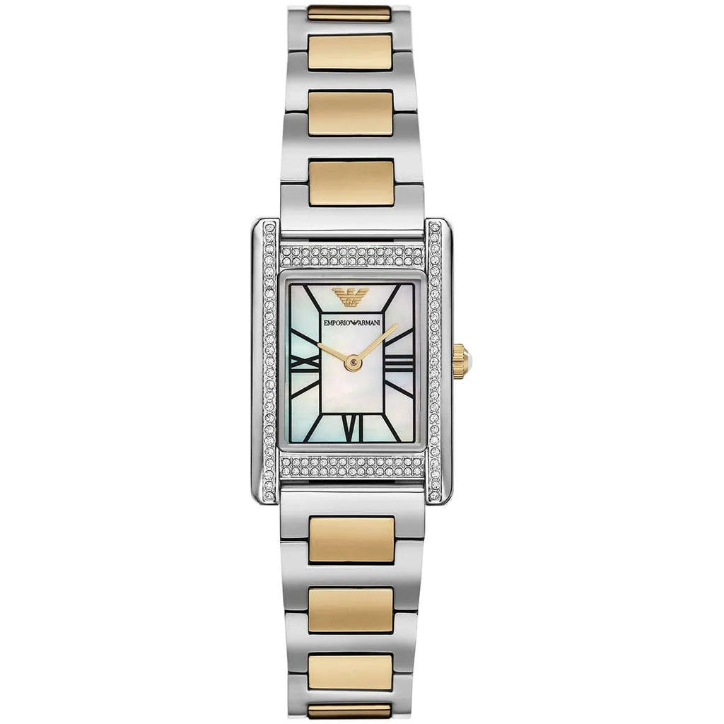 Emporio Armani Genni Rectangular White MOP Dial Two-tone Women's Watch - AR11642