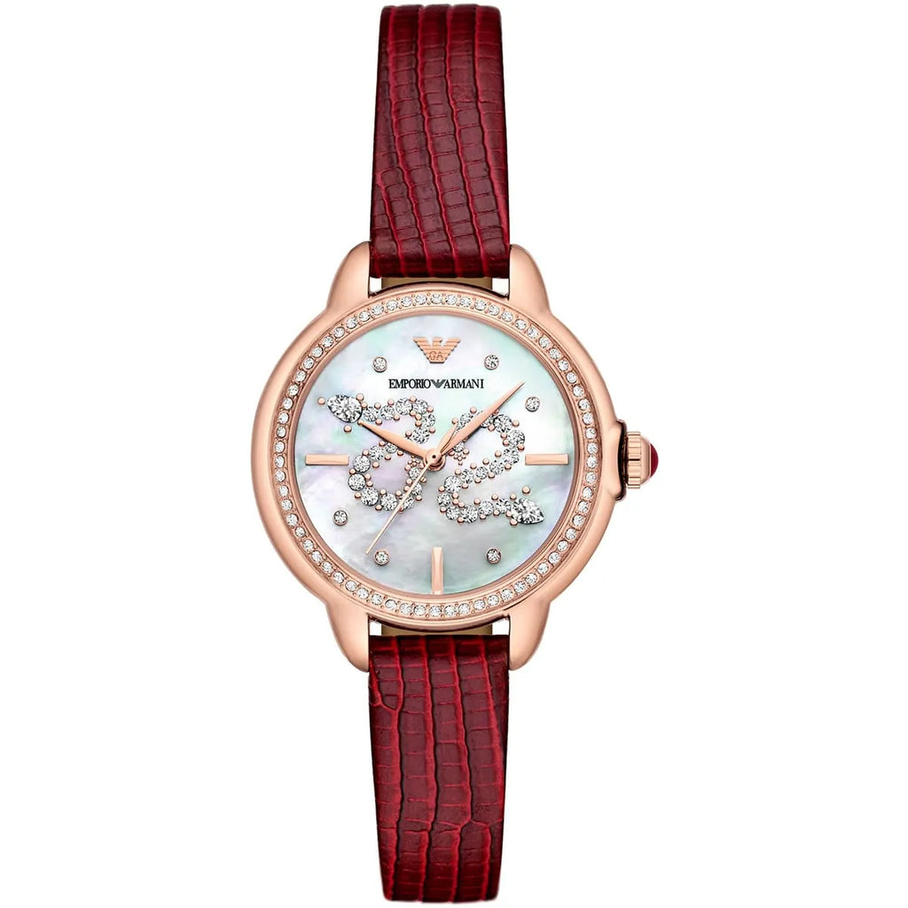 Emporio Armani Mia Snake Motif Dial Red Genuine Leather Women's Watch - AR11646