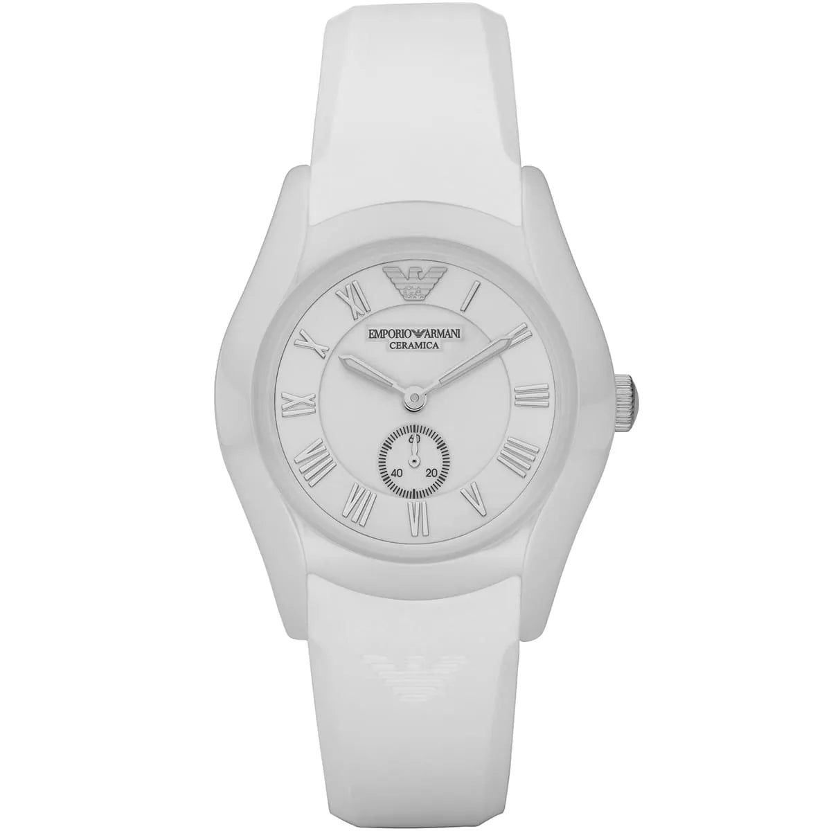 Emporio Armani Valente Ceramica dameshorloge met witte siliconen band - AR1433 Hoofdafbeelding