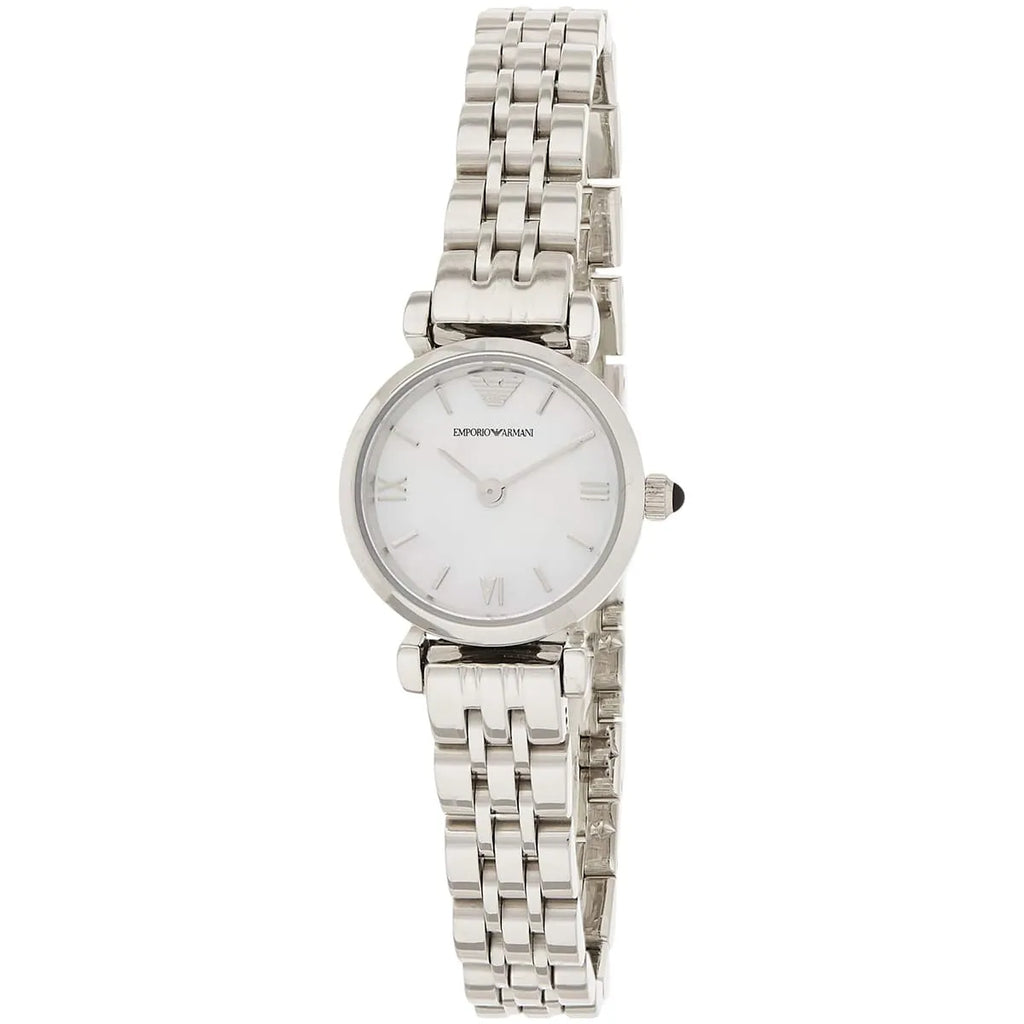Emporio Armani Gianni T-Bar Mini White MOP Dial Silver Women's Watch - AR1688