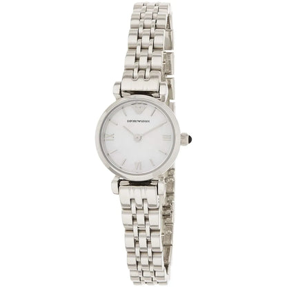 Emporio Armani Gianni T-Bar Mini 22mm White Mother-of-Pearl Dial Silver-Tone Women's Watch AR1688