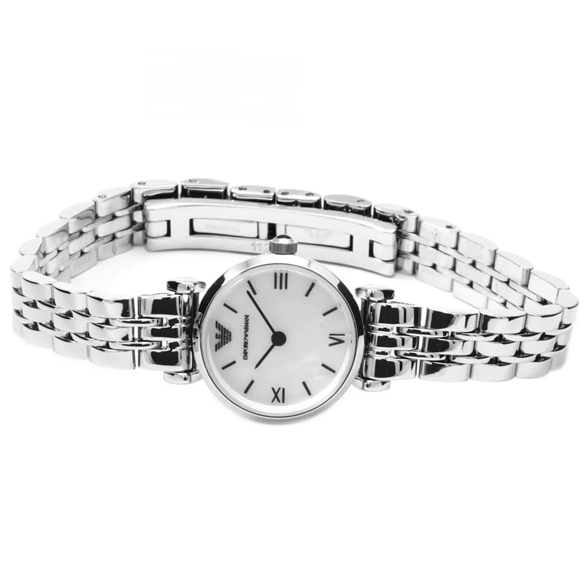 Emporio Armani Gianni T-Bar Mini 22mm White Mother-of-Pearl Dial Silver-Tone Women's Watch AR1688