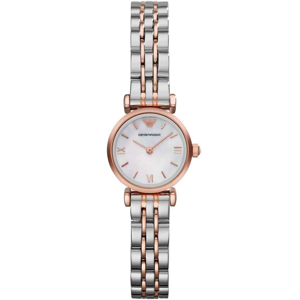 Emporio Armani Gianni T-Bar Mini White MOP Dial Two-tone Women's Watch - AR1764