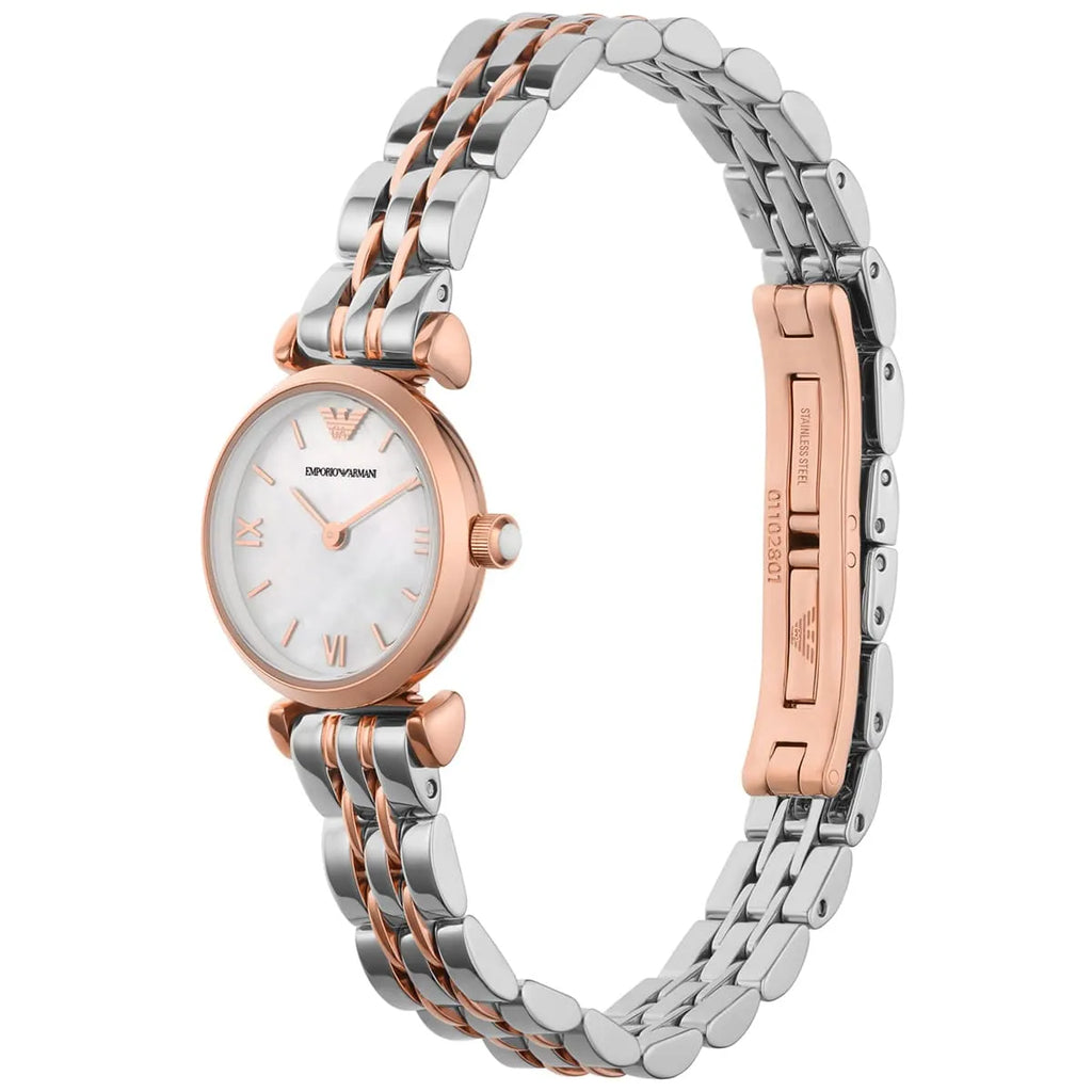 Emporio Armani Gianni T-Bar Mini White MOP Dial Two-tone Women's Watch - AR1764
