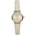 Emporio Armani Gianni T-Bar Mini Beige Sunray Dial Beige Genuine Leather Women's Watch - AR1771